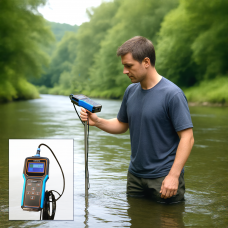 Débitmètre Doppler portable à vitesse de surface pour canaux ouverts alimenté par batterie